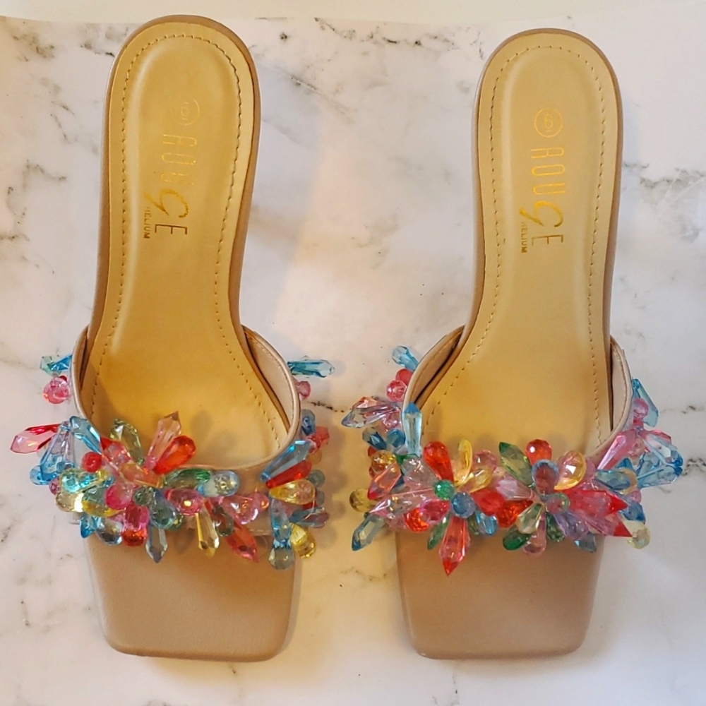 Spike Crystal Heels,Beige, 6 - Picture 3 of 5